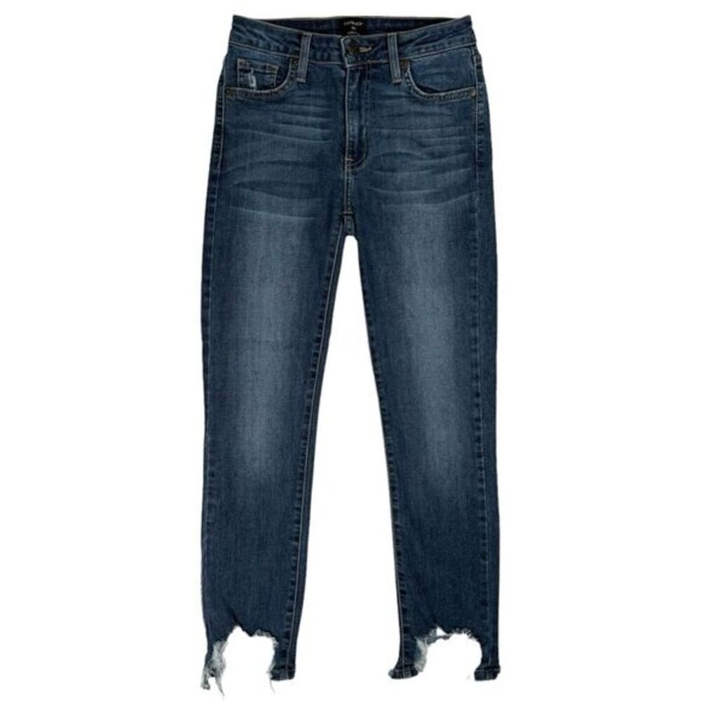 Just Black Skinny Ankle Jeans Size 24 Raw Chewed Fringe Hem Mid Rise Stretch